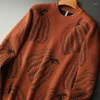 Herrtröjor Minglu förtjockas ull Autumn Winter Computer Sticked Pumpkin Jacquard långärmad rund krage man 5xl