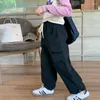 Pantaloni Pantaloni cargo da bambina con tasca laterale alla moda Ragazzi 3 colori larghi casual allacciati alla caviglia