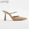 Slipper 2023 Autumn New Women 'Shoe Apricot All-Match Chain Elegant Stiletto apontou Mary Jane High Heel