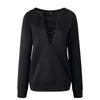 Sweatshirts Lace Up Tops 2024 Autumn Women Sexy Fashion Sweatshirt Eyelet Lace-up Deep V Plunged Long Sleeve Capless Pullover