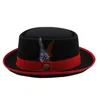 Chapeaux à large bord Chapeaux seau Pork Pie Chapeau pour hommes à large bord Feutre de laine Jazz Fedora Chapeau avec plume Gentleman Classique Église Mariage Panama Chapeaux de luxe pour femmes 230410