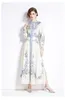 Robes décontractées de base 2024 Printemps Vacances Piste Maxi Robe Femmes Lanterne Manches Imprimé Floral Simple Boutonnage Taille Haute Ceinture Longue Fête Robes