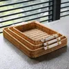 Andere keukenopslagorganisatie Rattan Trade geweven rechthoekig portie met handgrepen rustieke decoratieve dienbladen voor ontbijtdranken snack en brood 230410