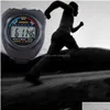 Timers ABS Vattentät digital timer Professionell handhållen LCD -kronograf Sportstoppurstopp Titta med String Drop Delivery Offi Dhoif