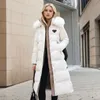 PRRRA 패션 디자인 여성의 긴 다운 코트 겨울 따뜻한 대형 모피 칼라 다운 재킷 디자이너 브랜드 여성의 긴 복어 재킷 외부웨어 파카 코트