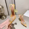 Luxur Designer Woman Sandals Italy Amina Muaddi Black Satin Begum Sling Heels Begum Crystal Brosch Slingback Pumpar Women Wine Cup Heels Slippers Shoes 35--42 DDDMMMM