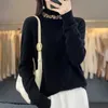 Women's Sweaters Women s Loose Fit Half Turtleneck Cashmere Sweater with MUshroom Edging and Inlay Autumn Winter Collection zln231111