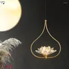 Hängslampor kinesiska zen konst lyxiga koppar lotus lampor kristall k9 guld luster restaurang bar sängen i hallen studie te rum