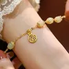 Charm Armbänder Nachahmung Hetian Jade Armband Frauen Zirkon Schmuck mit Anhänger Nationalen Stil Gold Farbe Armreif Mode-Accessoire