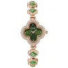 New Lucky Four Leaf Grass Net Red Wristwatch Small and Luxury Green Agate Bracelet Watch Goldie Quartz Women's