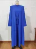 Abbigliamento etnico Cardigan Dubai Islam Open Abaya Turco Abiti modesti Tuta tinta unita Moda Blu Ramadan Eid Set musulmani