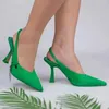 Nouvelles sandales rouge imprimé pompes été femmes élégant vert léopard talons hauts Sexy Slingback femme bout pointu talon 230406