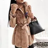Cappotto da donna in pelliccia sintetica autunno inverno da donna con cintura con cappuccio tinta unita cerniera giacca abbigliamento 231110