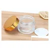 Packing Bottles Wholesale Glass Cream Jar 10G 15G 20G 30G 50G Cosmetics Bk Emsion Bottle Transparent/Frost For Skin Care With Gold Lid Dhds9