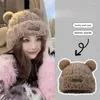 Berets Niedliche Ohr Frauen Ohrenschützer Kappe Cartoon Bär Schutz Hut Mode Herbst Winter Mädchen Gestrickte Plüsch Weiche Warme Eimer Geschenk