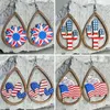 Dangle Chandelier 2023 4 juillet Amour Drapeau américain imprimé Jour indépendant Larme Dangle Drop Cut Boucles d'oreilles en bois pour femmes Patriotisme Bijou Z0411