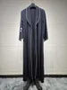 Ethnische Kleidung Eid Ramadan Abaya Muslimische Frauen Elegantes marokkanisches Kaftan-Kleid Strickjacke Offene lange plissierte Robe Spitze Schwarz Islamische Jalabiya
