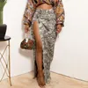 Skirts Camouflage Denim Cargo With Pockets Sexy High Split Button Up Long Spring Summer Y2k Streetwear Women Bottoms 2023