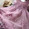 Mädchen Kleider Kleid Stickerei Prinzessin Party Herbst Frühling Kinder Kinder Kleidung Elegant Lila Und Weiß 38T Spitze Blumenmädchen 230410