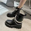 Boot's Ankel Boots Autumn 2023 Fashion Pu Leather Pearl Chain Platform Black Booties Punk British Style Casual Shoes For Ladies 231110