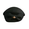 Berets Bowknot Beret Autumn Winter Wool Fashion Top Hat Ladies Dark Brand Designer Metal Bee Black Cap for Women Higdts 231110