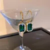 Dangle Earrings Korean Fshion Personality Green Rhinestone Square Hanging For Womens 2023 Trend Luxury Birthday Gift Jewelry