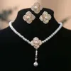 Camellia Pearl Necklace Earring Ring Set, Female Flower Nisch Temperament, fashionabla ny benbenkedja
