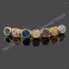 Stud Earrings BOROSA 5Pair/ot 8mm Round Natural Crystal Druzy Gold Color Stone Set Gift For Women G0198