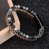 Charm Armband Natural Stone äkta läder flätat svart rostfritt stål magnetiskt lås tiger ögonpärla Bangle Men smycken 230411