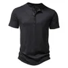 T-shirt da uomo Camicia estiva Uomo Moda Colletto Henley Maglietta bianca Uomo manica corta Casual Slim Tops T-shirt tinta unita per uomo