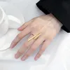 Band Rings Fashion Simple Style Long Strip Geometric Open Ring For Women Girl Blk Silver Color Justera Finger Smycken Födelsedagspresenter P230411