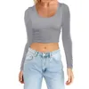 Damen T-Shirts Damen Mode Leicht Yoga Crop Tops Slim Fit Langarm Workout Bluse Gestreiftes Damen Shirt