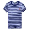 남자 T 셔츠 맞춤형 해상 네이비 블루 선장 및 보트 이름 세일러의 줄무늬 셔츠면 O- 넥 짧은 슬리브 남성 티셔츠 Breton Top