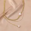Łańcuchy Wesparking emo złoto plisowane podwójny łańcuch modny Hip Hop Pearl Naszyjnik dla kobiet
