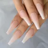 Unghie finte Super Long Ombre Pink Nude Gradient French Ballerina Coffin Nail Natural Press On Ballet Falso Riutilizzabile Indossare Suggerimenti