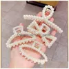 Hårklipp Barrettes Nya koreanska imitation Pearl Bow Hair Claw Clip for Women Fashion Geometric Hollow Hairpins Girl Access Dhgarden Dh3ei