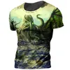 T-shirts pour hommes Vintage 3D Cthulhu Chemise Hommes Imprimé Monster Crew Neck Mythe À Manches Courtes Kthulhut Surdimensionné Tops Tee Homme Vêtements