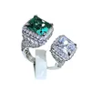 Cluster Rings Creative Square Green Gem Обручальное кольцо Открытие Полное инкрустированное изысканное и роскошное серебряное ювелирное изделия 925 925