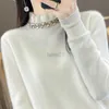Women's Sweaters Women s Loose Fit Half Turtleneck Cashmere Sweater with MUshroom Edging and Inlay Autumn Winter Collection zln231111