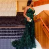 Emerald Green paljett Kvällsklänningar sjöjungfru Prom -klänningar 2021 Ärmlös sveptåg Kvinnors formell kvällskläder