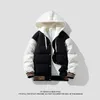 Mens Down Parkas Cotton Coat Winter Fashion Thickened Hooded Fake Two Piece Warm Loose Jacket Sporty Style 231110
