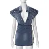 Einzelhandels-reizvoller Frauen-Designer-Kleidungs-zweiteiliges Kleid-Art- und Weisesommer-neuer beiläufiger Straßen-Art-Sleeveless High Split-Denim-Rock-Anzug