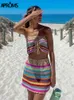 Two Piece Dress Aproms Colorful Striped Strapless Crochet Tube Crop Top and Skirt Summer Beach Women 2 Set Girls Bikini Beachwear 230411