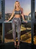 Pantaloni a due pezzi da donna BOOFEENAA Sexy Party Night Club Wear Abiti da donna 2023 Inserto in rete trasparente Glitter Crop Top e set di pantaloni C66-CI19