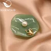 Pins Brooches XlentAg Natural Fresh Water Pearl Aventurine Lotus Leaf Frog Brooches For Women Pendant Dual Use Luxury Fine Jewelry GO0051 230411