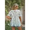 Women's T Shirts Women Puff Short Sleeve Floral Casual Ruffle Chiffon Blouses Peplum Top