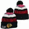 Herrenkappen BLACKHAWKS Beanies CHICAGO Beanie-Mützen Alle 32 Teams Strickbündchen mit Bommel Gestreifte Seitenlinie Wolle Warme USA College Sport Strickmütze Hockeymütze für Damen A