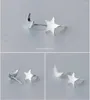 Orecchini a bottone in argento sterling 925 mini coreano carino stella luna piccola per le donne compleanno giovanile prevenire gioielli regalo di allergia B122