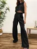 Survêtements pour femmes 2023 été mode loisirs couleur Pure col rond débardeur pantalon droit coton lin costume deux pièces ensembles 230411