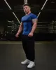 Herr t skjortor män tshirt muskel kroppsbyggande gym fitness torr fit snabb torr smal fit skjorta kort ärm